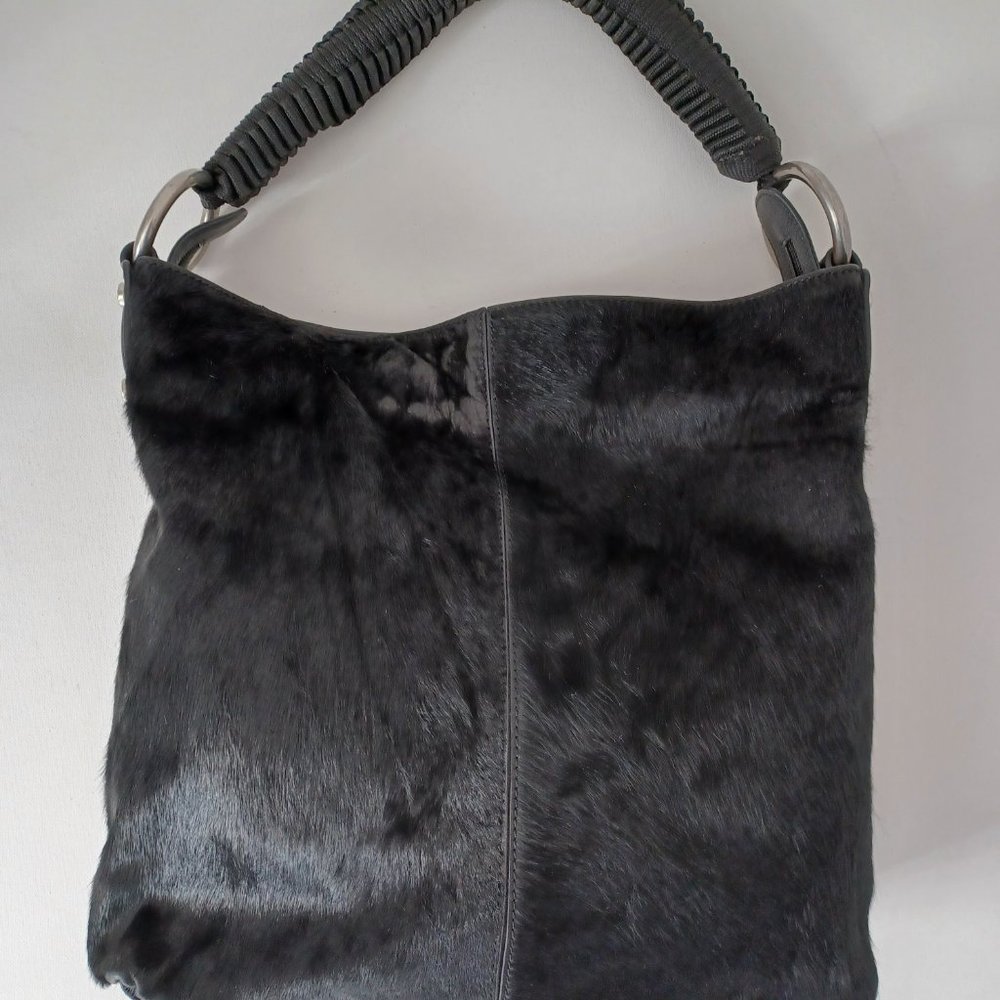 Sondra Roberts Genuine Black Leather and Cowhide Handbag